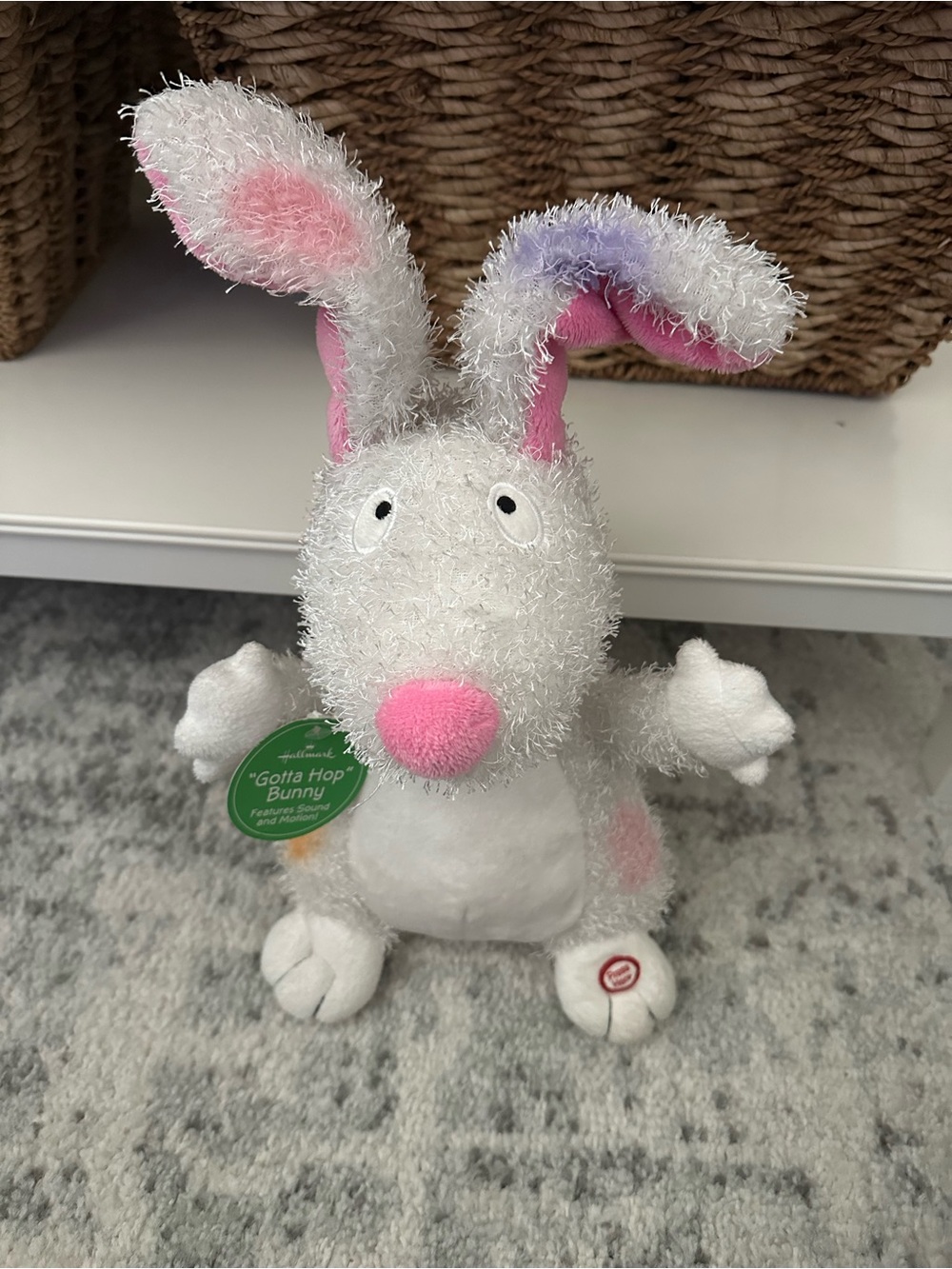 White & Pink Fuzzy Bunny Plush - 'Gotta Hop'